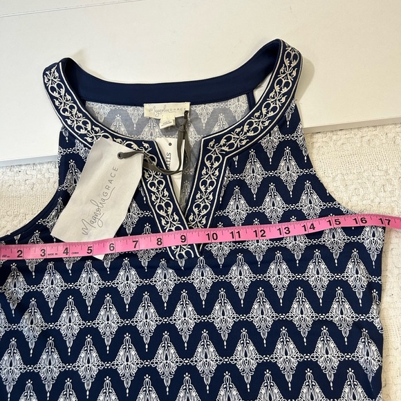 Magnolia Grace‎ Embroidered Trim Knit Dress navy blue/white Sleeveless Size S - Picture 2 of 7